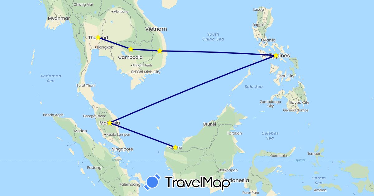 TravelMap itinerary: driving in Cambodia, Malaysia, Philippines, Thailand, Vietnam (Asia)